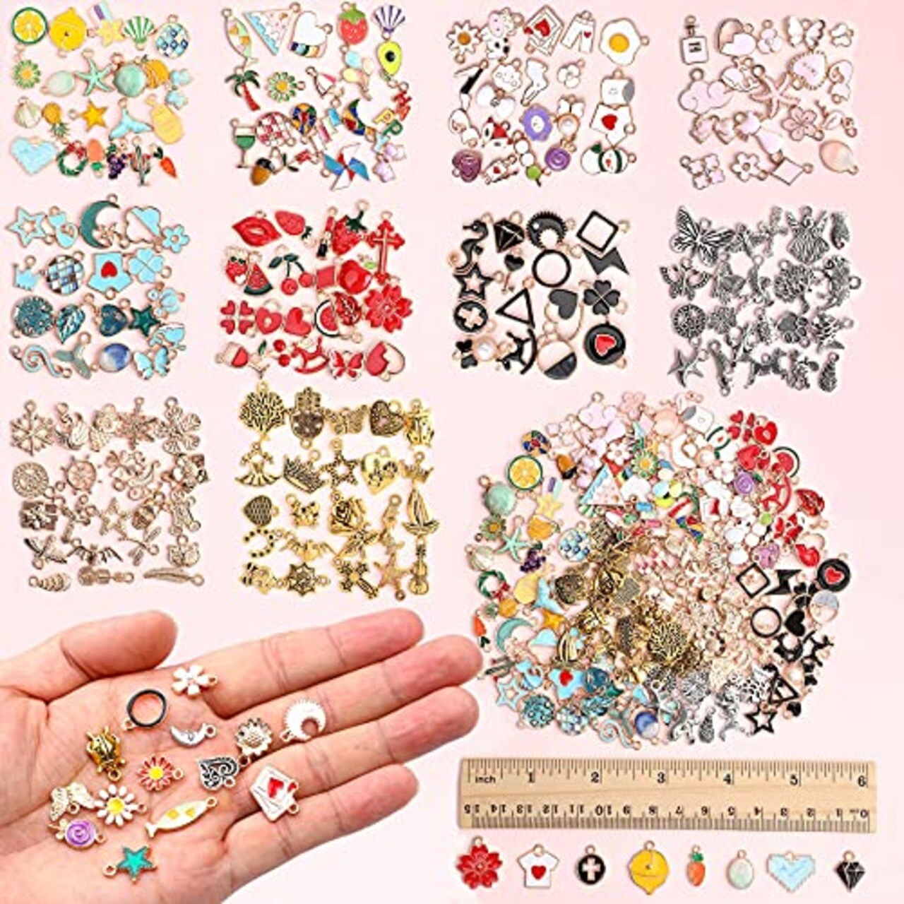 500 Pieces Charms Bulk Wholesale Assorted Gold Plated Enamel Pendants Earring for Bracelet Necklace DIY Jewelry Making Craft Supplies